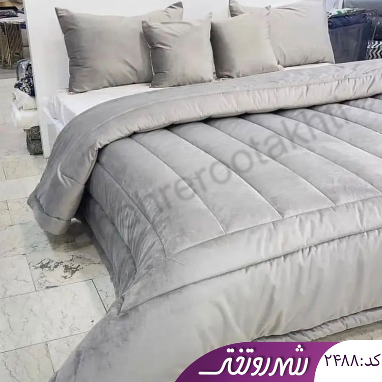 لحاف و روتختی مخمل کالیفرنیا طوسی