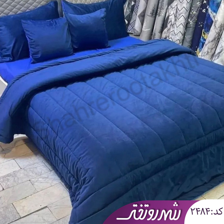لحاف و روتختی مخمل کالیفرنیا آبی کاربنی کد۲۴۸۴