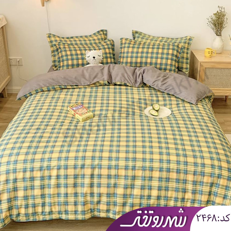 لحاف و روتختی سبز چهارخونه کد۲۴۶۸