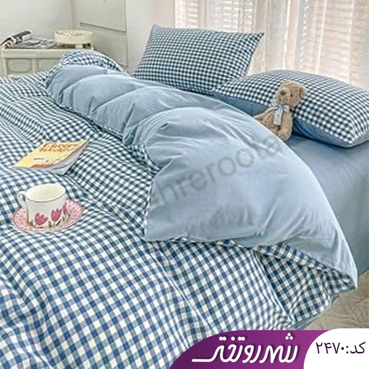 لحاف و روتختی آبی چهارخونه کد۲۴۷۰