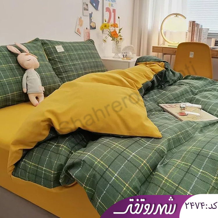 لحاف و روتختی سبز چهارخونه کد2474