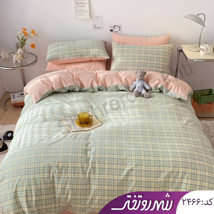 لحاف و روتختی سبز چهارخونه کد۲۴۶۶