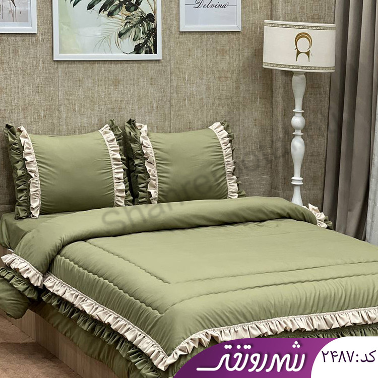 لحاف و روتختی چیندار سبز سیج