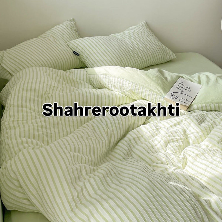 لحاف و روتختی سبز کاهویی راه راه پینترستی