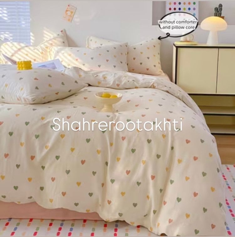 لحاف و روتختی قلبی رنگارنگ شیک و ساده