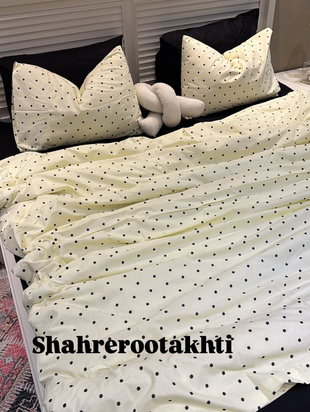 لحاف و روتختی خالخالی سفید مشکی