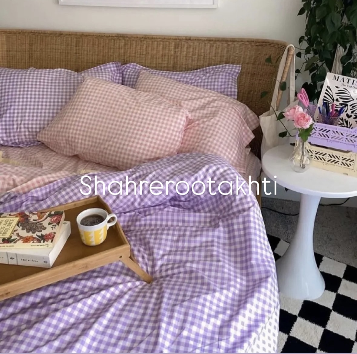 لحاف و روتختی چهارخانه بنفش خوشرنگ یکنفره و دونفره